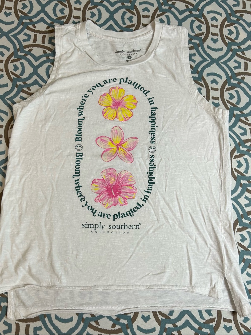 Simply Southern White Tank with Pink and Yellow Floral Print